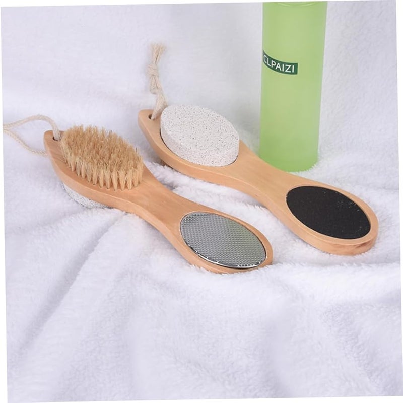 Wooden Pedicure File Double Sided with Pumice Stone Brush Foot Exfoliating Tool - Image 4
